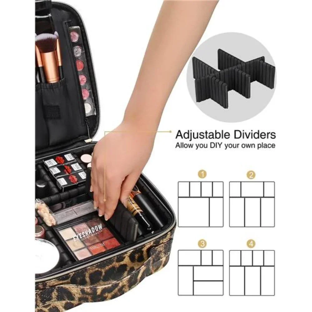 Makeup Cosmetic Case Organizer Portable Storage Bag with Adjustable Dividers